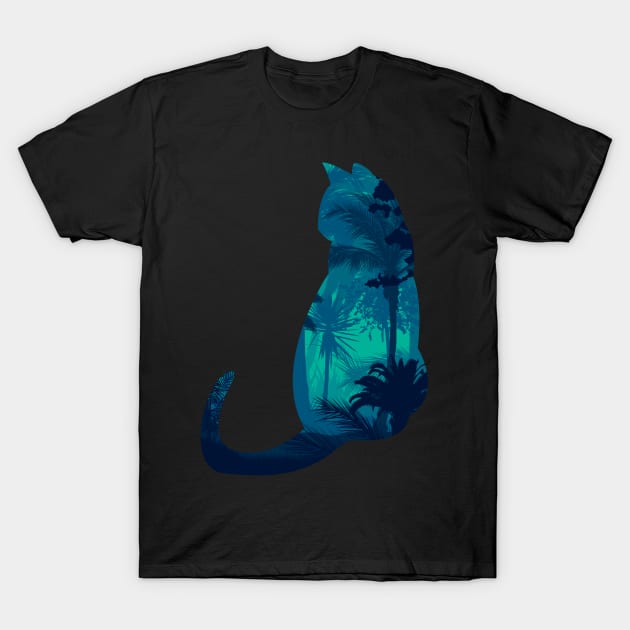 Cat by Night with Palms T-Shirt by jumpingmaster